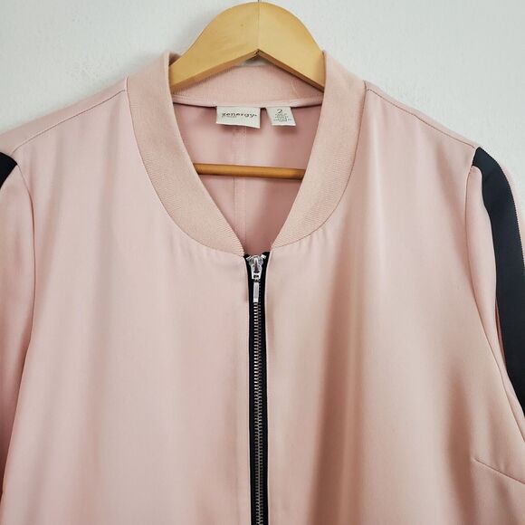 Chicos Zenergy Jacket Large Pink Satin Crepe Relaxed Sporty Athleisure Casual - Picture 2 of 11